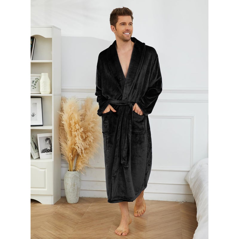 U2SKIIN Mens Fleece Robe Plush Collar Shawl Bathrobe(Black,2XL/3XL) - Image 3
